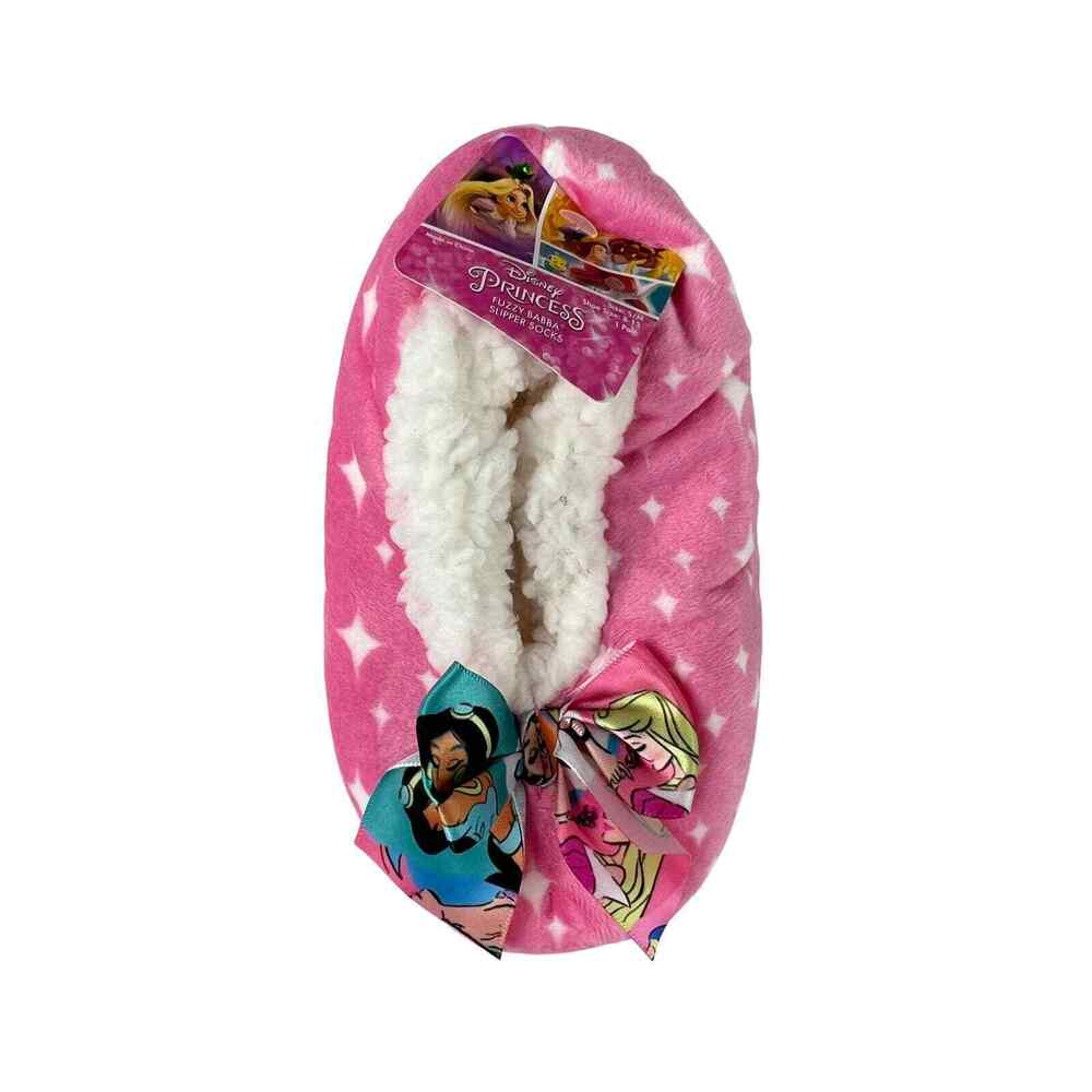 DISNEY FUZZY BABBA Princess Girls Slipper Socks S M 8 13 Pink Plush Bow NEW